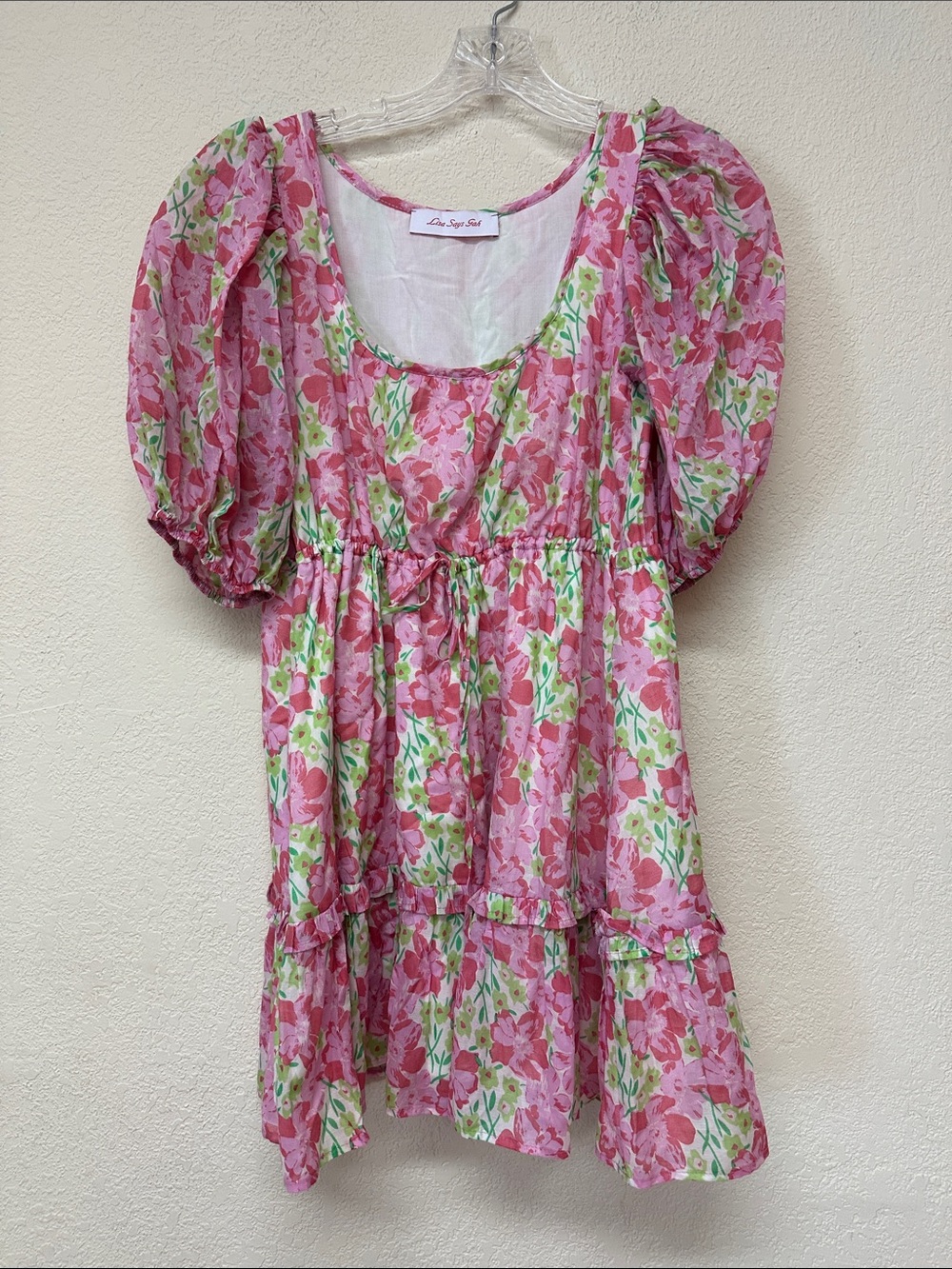 Lisa Says Gah womans Pink Floral Puff-Sleeve mini dress size S